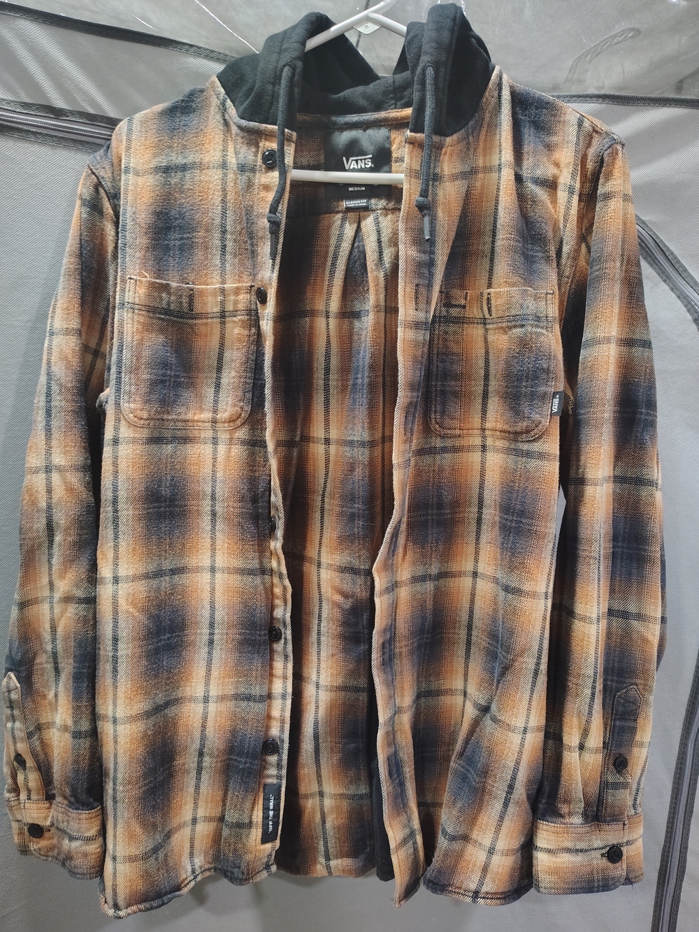 Vans Men's Hooded Plaid Flannel Shirt Jacket - Brown/Black